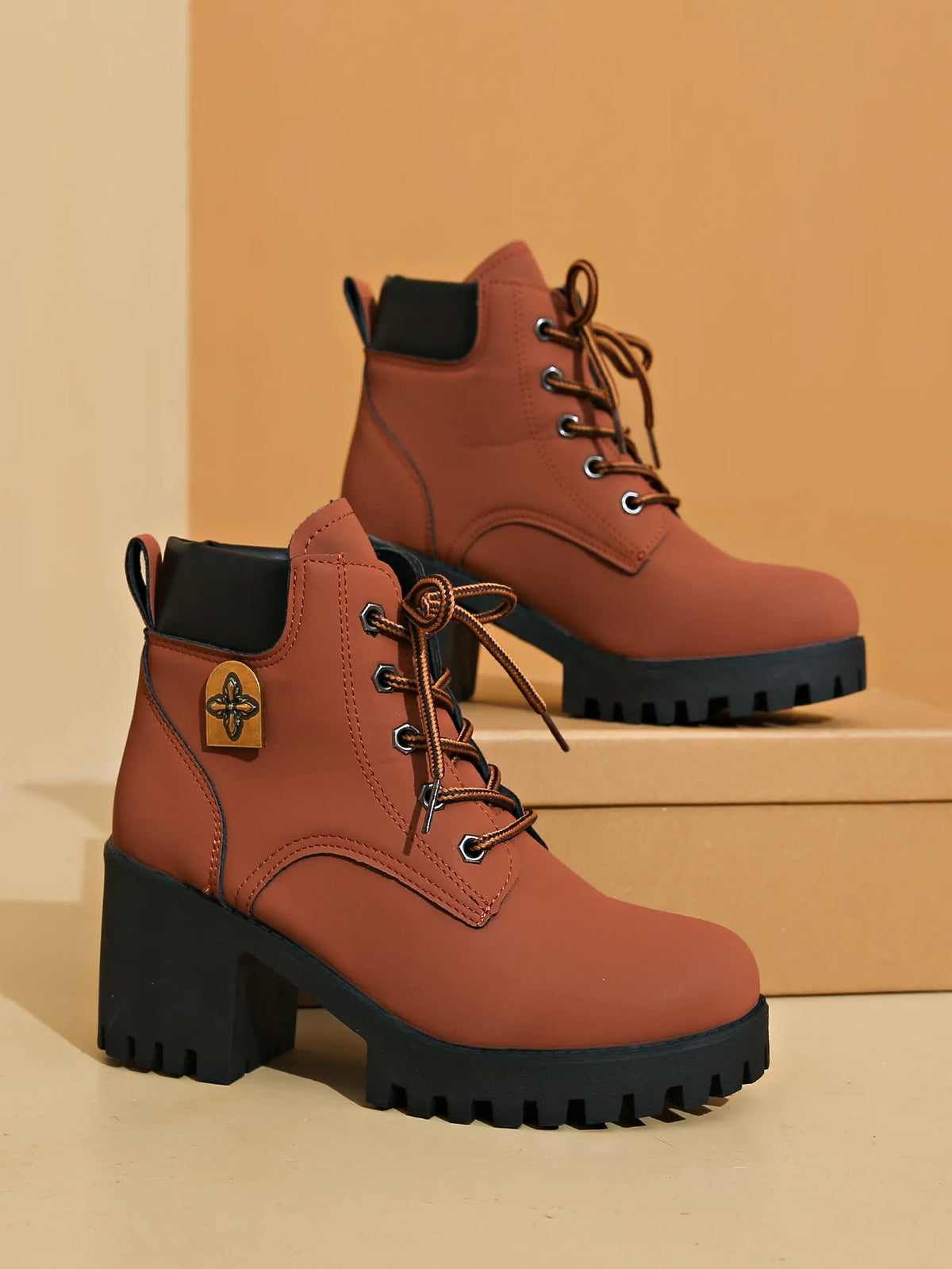 New Fashion Platform Boots for Women Retro Round Toe Coarse Heeled Ankle Boots Autumn High Heel Shoes for Women Botas Para Mujer