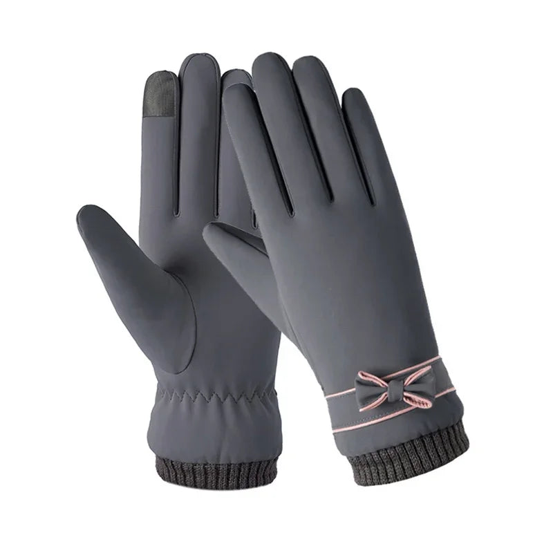 Fashion Winter Women Gloves Windproof Internal Plush Warm Lady Mittens Touch Screen Skin-friendly Soft PU Leather Female Gloves
