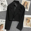 All-match Cropped Blazer Woman 2026 New Solid Color Single Button Suit Coat Women Korean Chic Notched Collar Long Sleeve Blazers