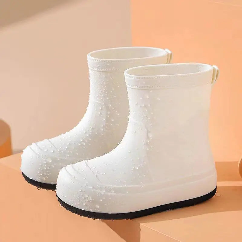 Children Cute Cartoon Rain Boots Solid Color Minimalist Non Slip Waterproof Outdoor Shoes Soft Sole Rubber Footwear New Arrival