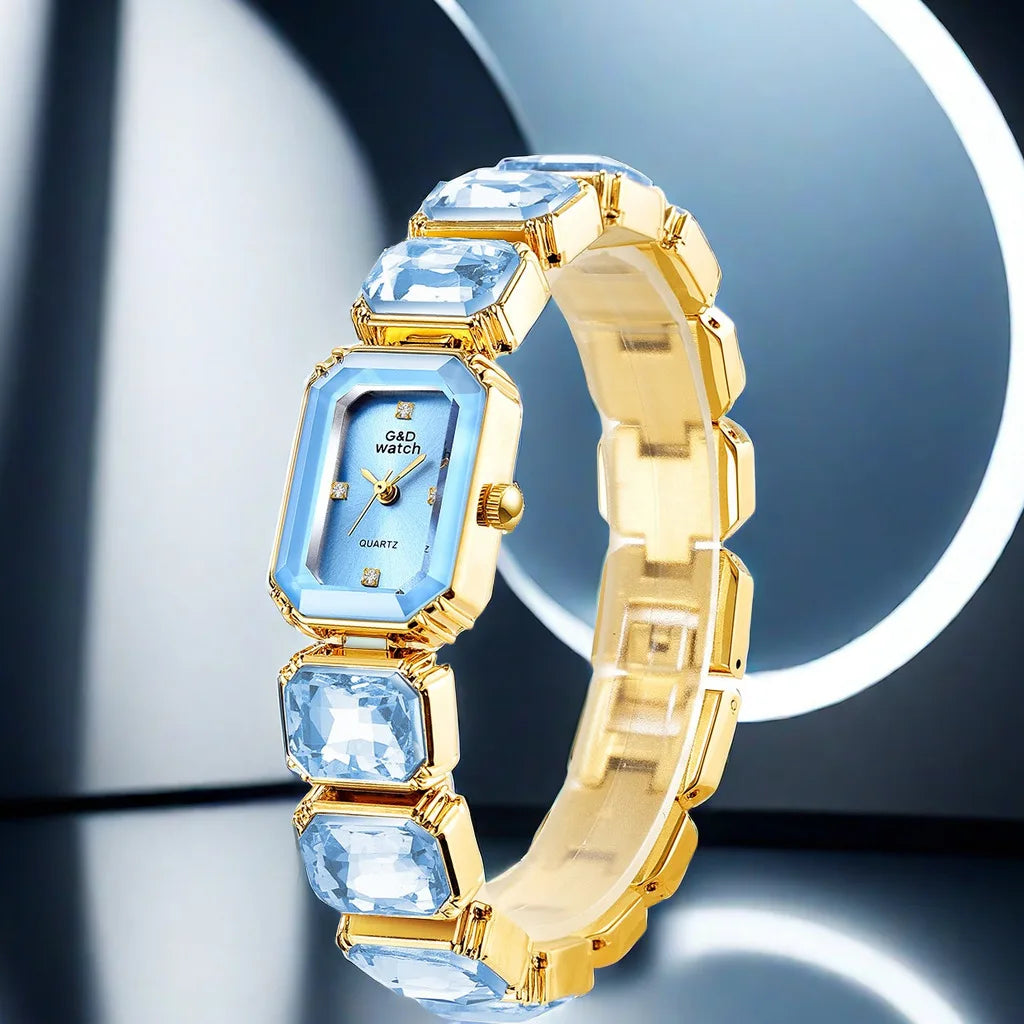 Small Golden Square Dial Quartz Watch for Women Bracelet Watch Luxury Diamond Fashion Women's Watch Relojes Para Damas