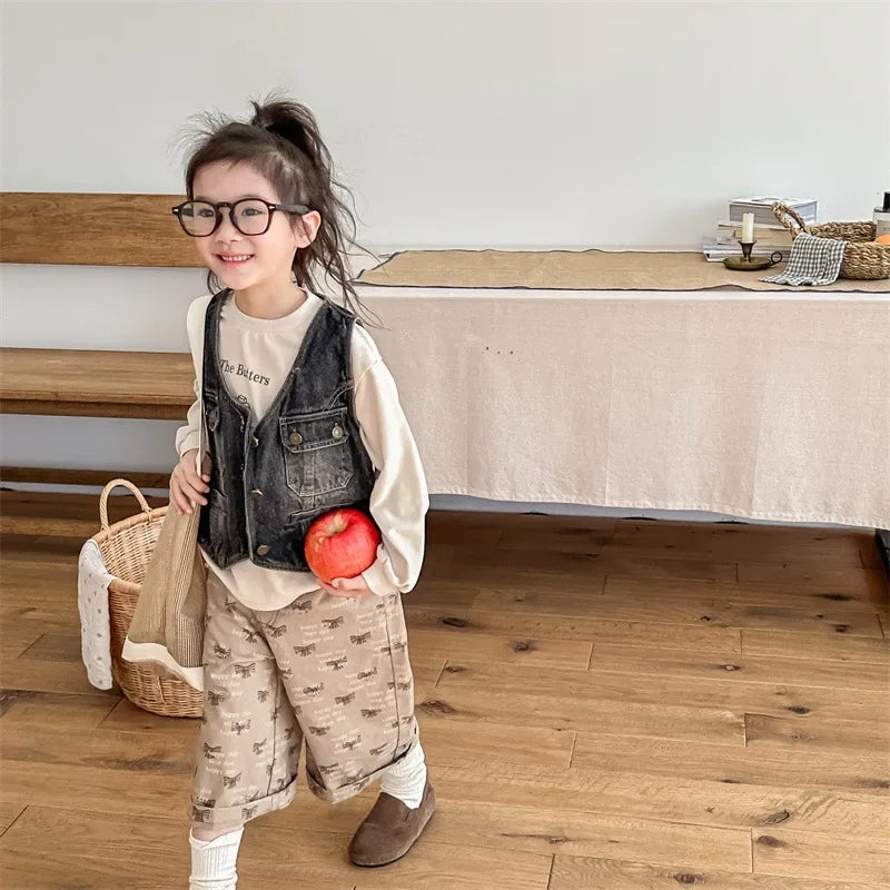 2025 Summer Kids Cotton Pants Korean Style Casual Unisex Boys Girls 1-7 Years Elastic Waist Toddler Clothes Children Trousers