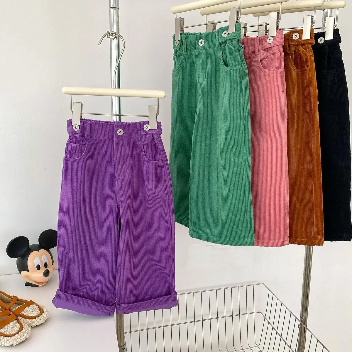Children Clothing Kids Casual Pants Spring Autumn 2026 New Korean Style Solid Color Loose Simple Wide Leg Girls Corduroy Pants