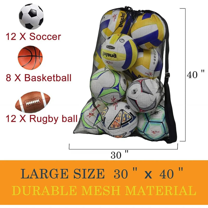Heavy Duty Mesh Ball Bag Large Drawstring Sports Equipment Storage Bag With Shoulder Strap For Basketball Soccer Volleyball