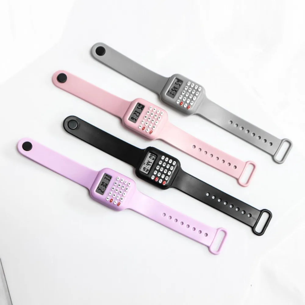 Rubber Strap Children Watch with Calculator Watches for Student Show Time and Date Digital Clock Kids Creative Calculator Watch