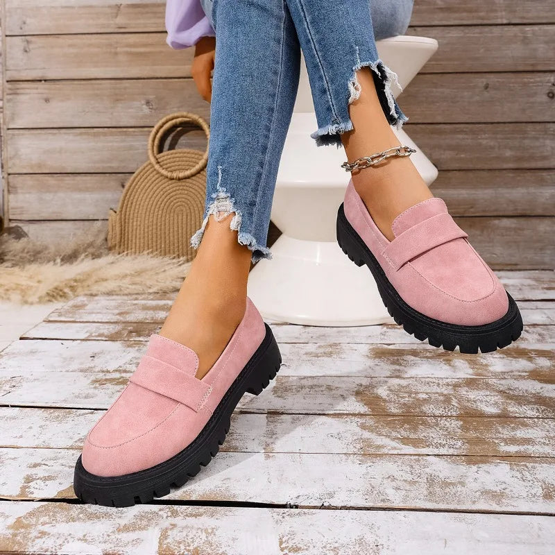 Women Thick Sole Loafers Ladies Shoes Slip on Flats Round Toe Platform Footwear Ladies All‑Season Fashion Female Shoes Women's