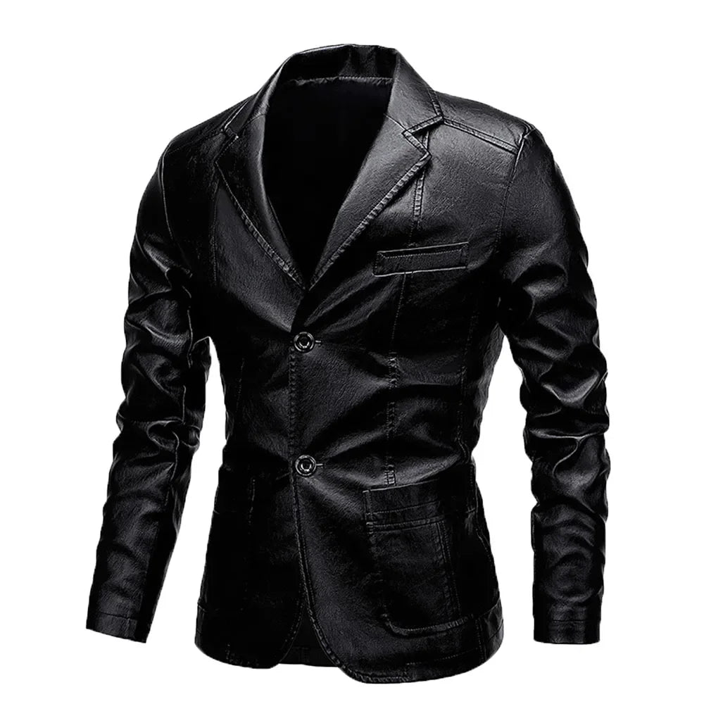 Men's Vintage Washed Leather Jacket Single Breasted Leather Blazer Coat Motorcycle Style Biker Jacket Casual Business Outerwear