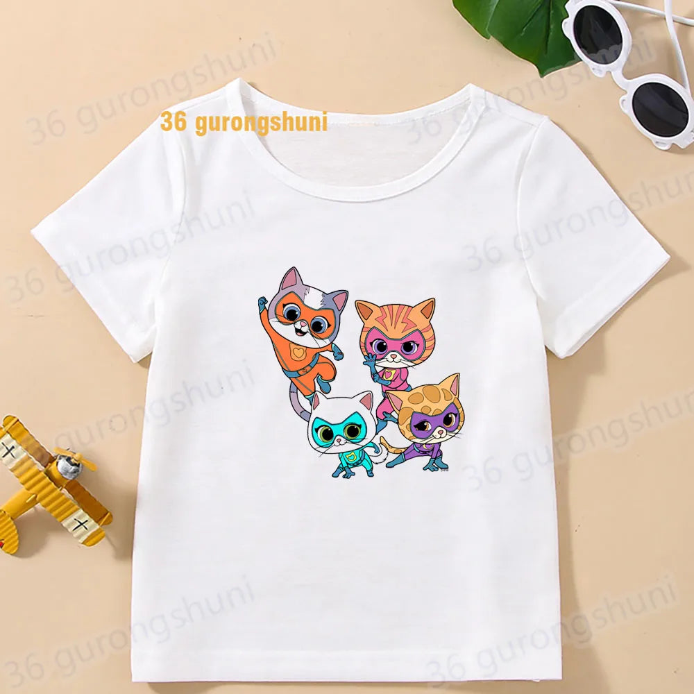Boys T Shirts Children Clothes superkitties Kids Tshirt super kitties baby T-shirt 4 5 6 birthday summer Tops For Girls-clothing