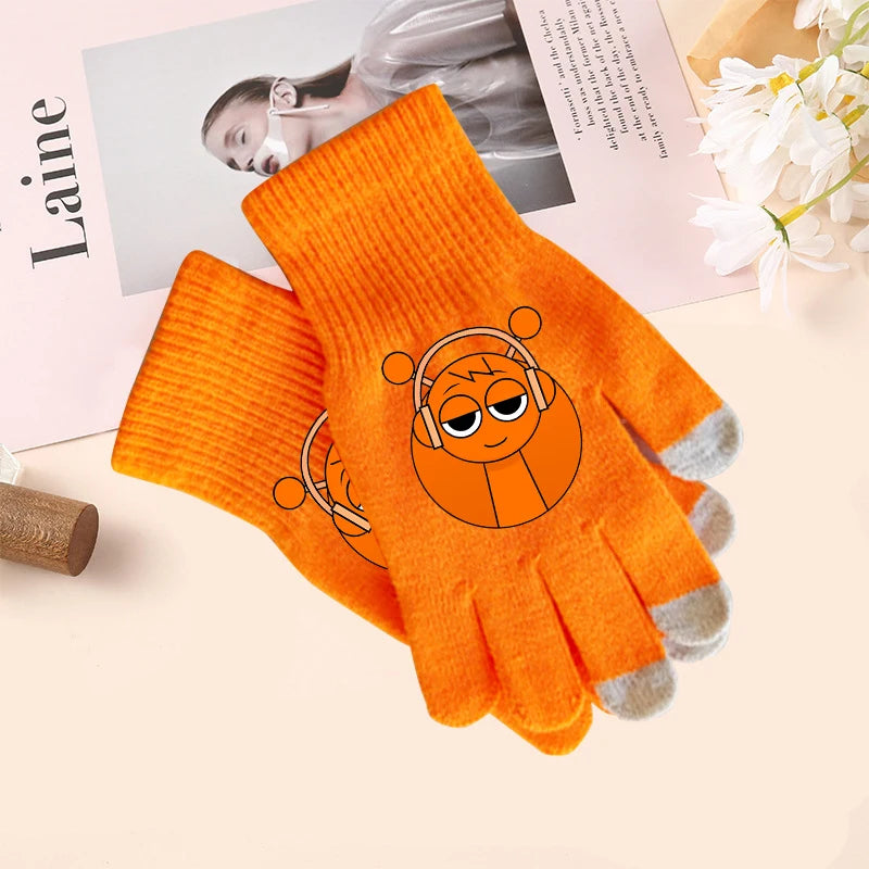 Sprunki Gloves for Children Anime Cartoon Cute Knitted Glove Boys Girls Winter Touchable Screen Warm Accessories Kawaii Mittens