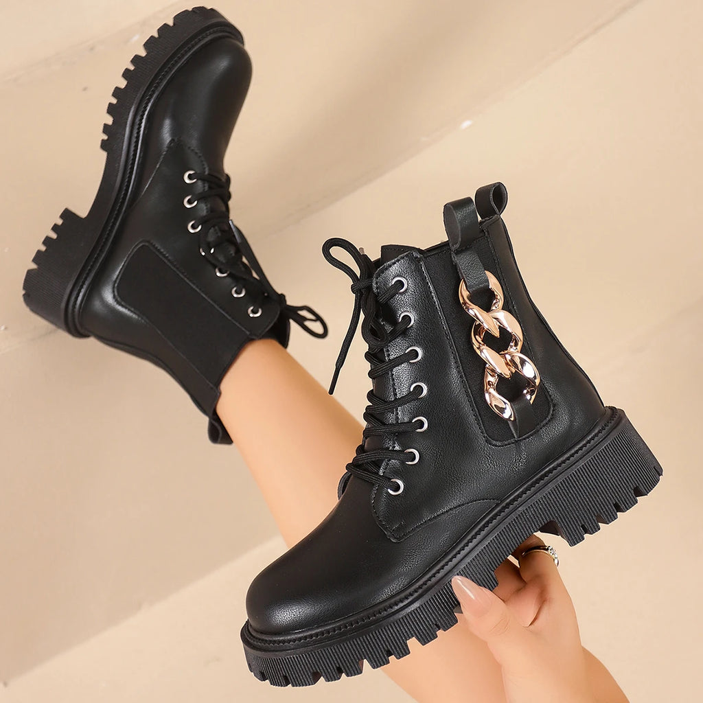 Women Platform Boots Warm Short Fashion Plush Ankle Boots Women Winter Lace Up Comfy Low Heels Shoes Women Zapatos De Mujer