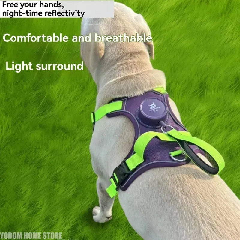 Collars Harnesses Leads Automatic Retractable Dog Leash Chest Back Strap Rope Integrated Vest Reflective Vest Pets Pet Supplies