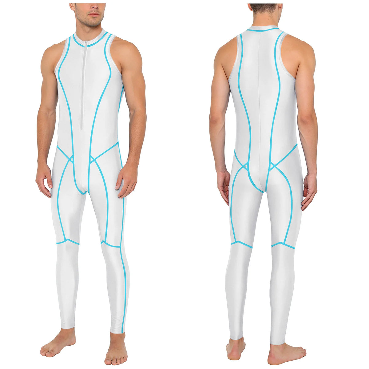 Men Swimwear Rash Guard Wetsuit Oil-shiny Zipper Jumpsuit Bathing Suit Beachwear for Beach Pool Diving Surfing Pool Water Sports