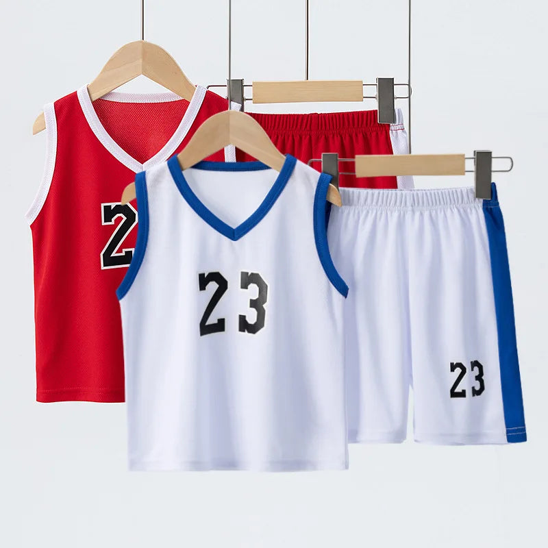 Boys Basketball Clothes Sets Summer Sports Ball Suit Girls Vest Sleeveless V-Neck Top Shorts 2 Pieces Children's Football Outfit