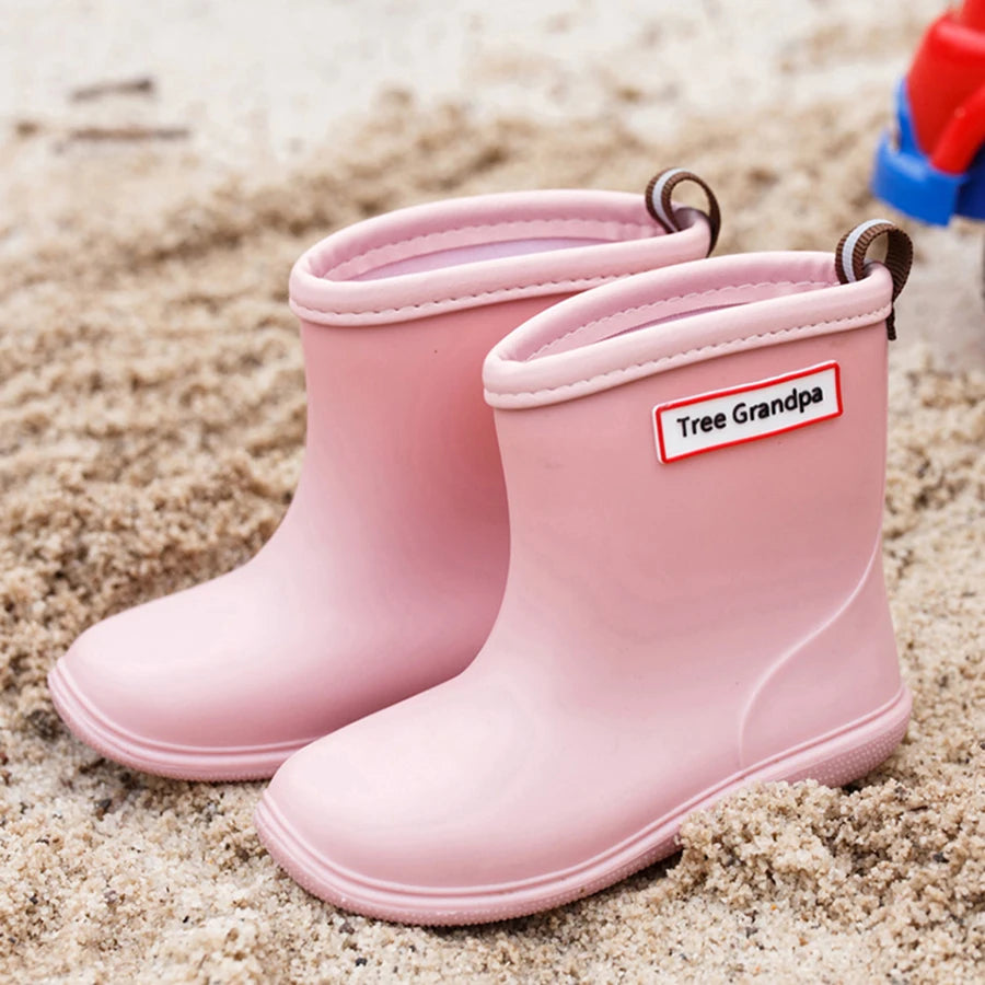 Toddler Rain Boots Baby Kids Easy-on Rubber Rain shoes Children Waterproof Shoes for Boys Girls Soft Toddler Rubber Shoes