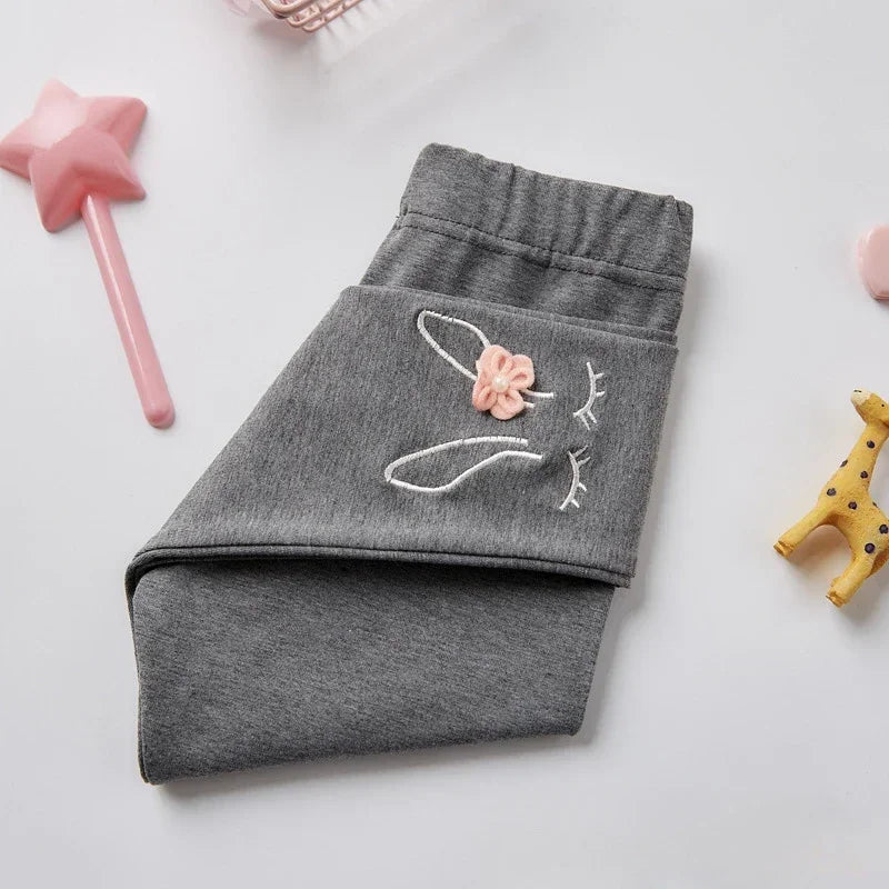 Bunny Embroidered Floral Leggings for Girls (2-7 Years) - Soft Stretchy Kids' Pants Cute Comfortable LeggingsToddlers & Children