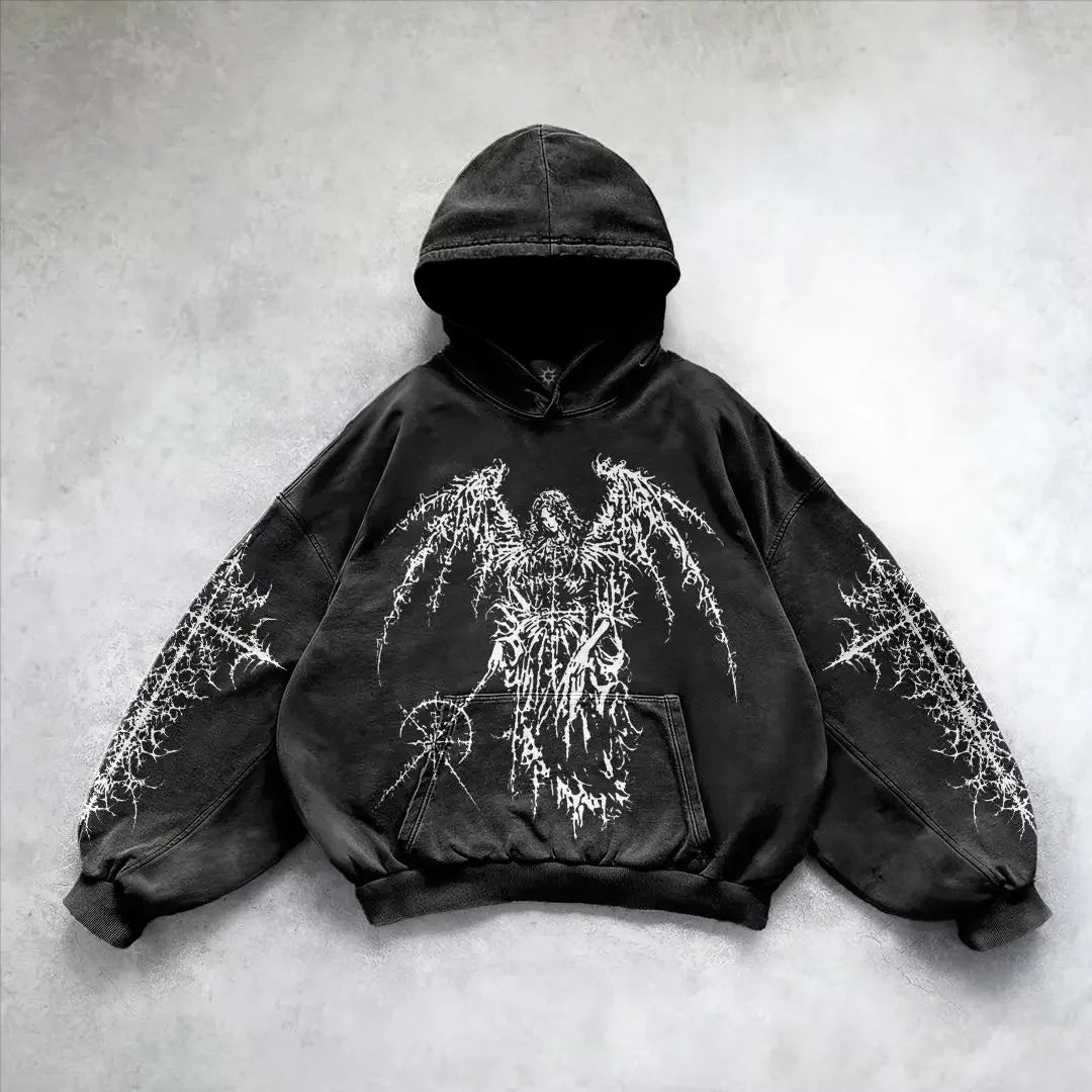 Red inferno dragon punk hoodies women oversized new tops vintage goth sweatshirt goth streetwear women gothic y2k clothes