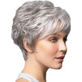 Women Short Natural Wigs with Bangs Soft Mommy Hair Daily Use Short Grey Ombre Curly Synthetic Hair Costume Party Wig