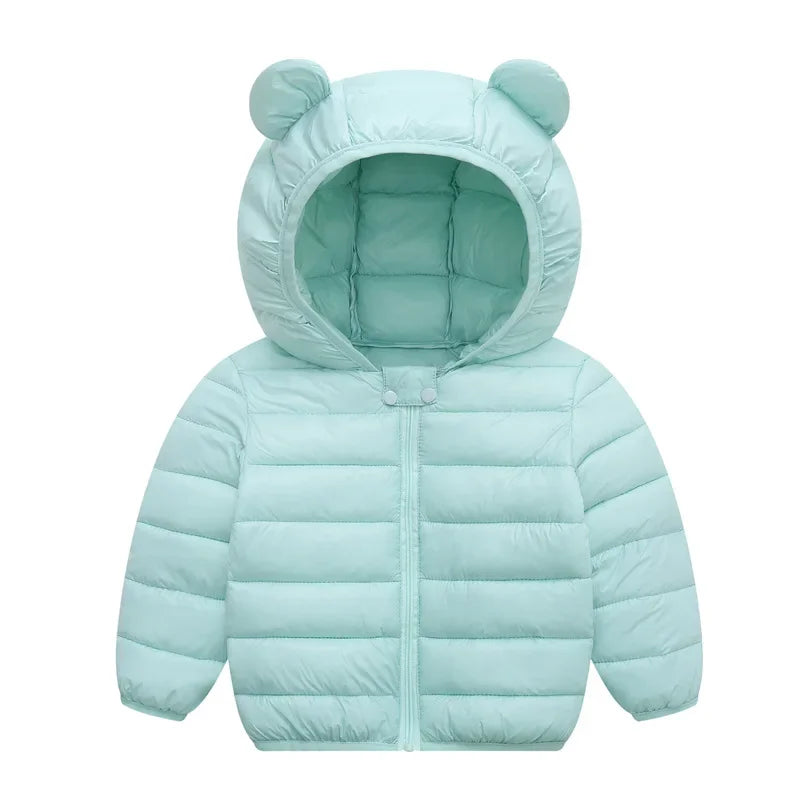 Cute Baby Girls Winter Clothes Kids Light Down Coats with Ear Hoodie Spring Girl Jacket Toddler Children Clothing for Boys Coat