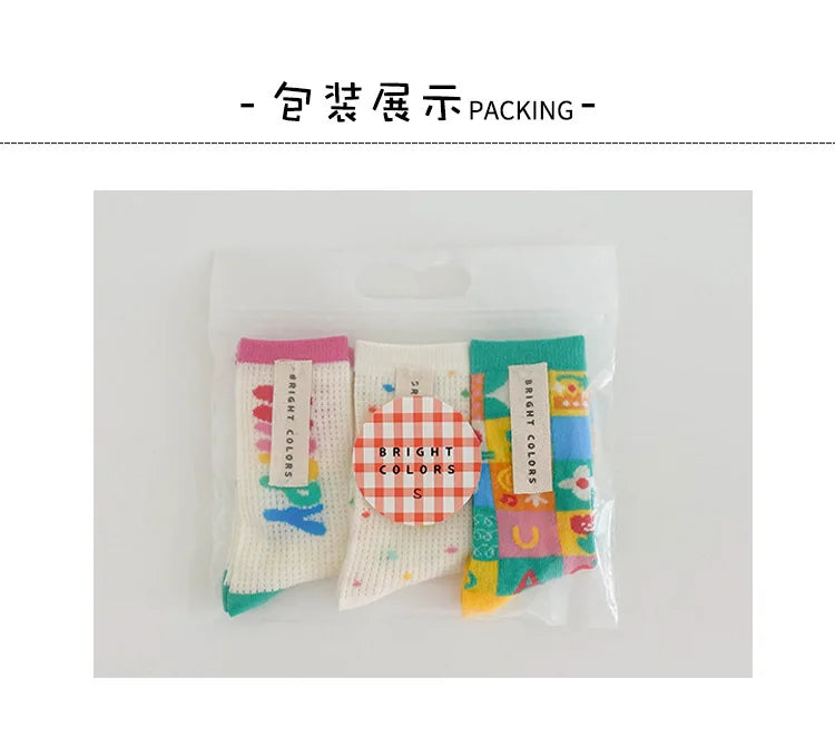 1-12Y Children Socks Summer Socks Kids Boys Girls Rainbow Color Cute Trendy Socks Ventilation 3 Pairs/bag