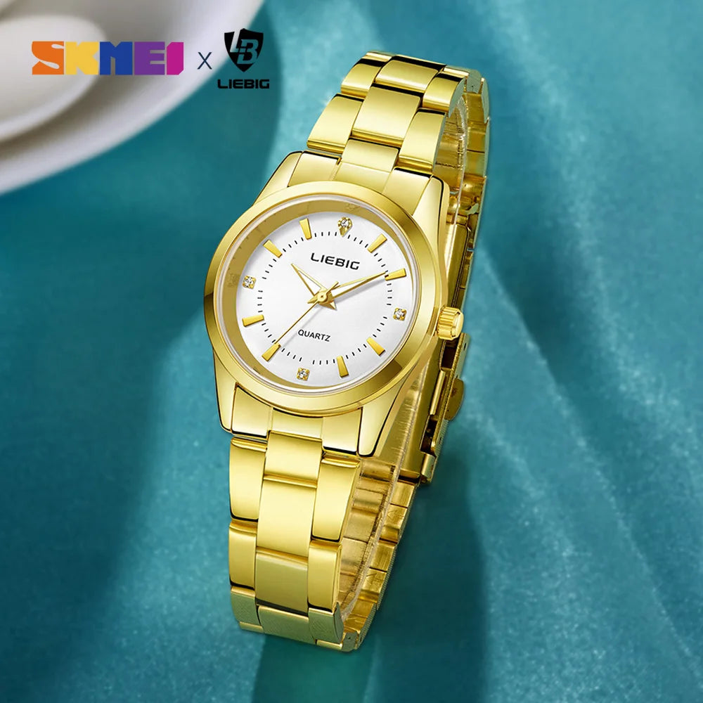 LIEBIG L4005 Fashion Golden Quartz Watches Women Luxury Full Steel Strap Waterproof Girls Wristwatch Ladies Clock Relogio Hombre