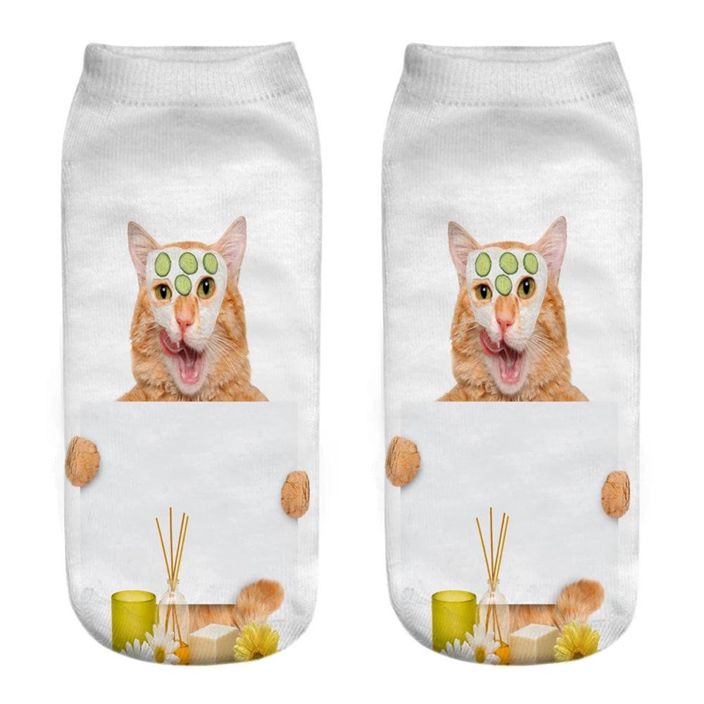 New Women Hot Sell 3D Printed Cool Fashion Funny Cats Cosplay Daily Life Story Socks Short Socks Art Novelty Xmas Gift Dropship