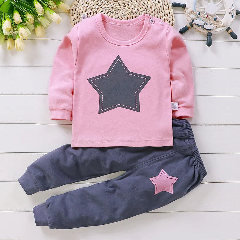 Baby Girl Home Clothes Pajamas Long Pants T-shirt Cartoon Underwear 2-Piece Cartoon Cat Pattern Girls Clothes Suit 0 to 6 Years