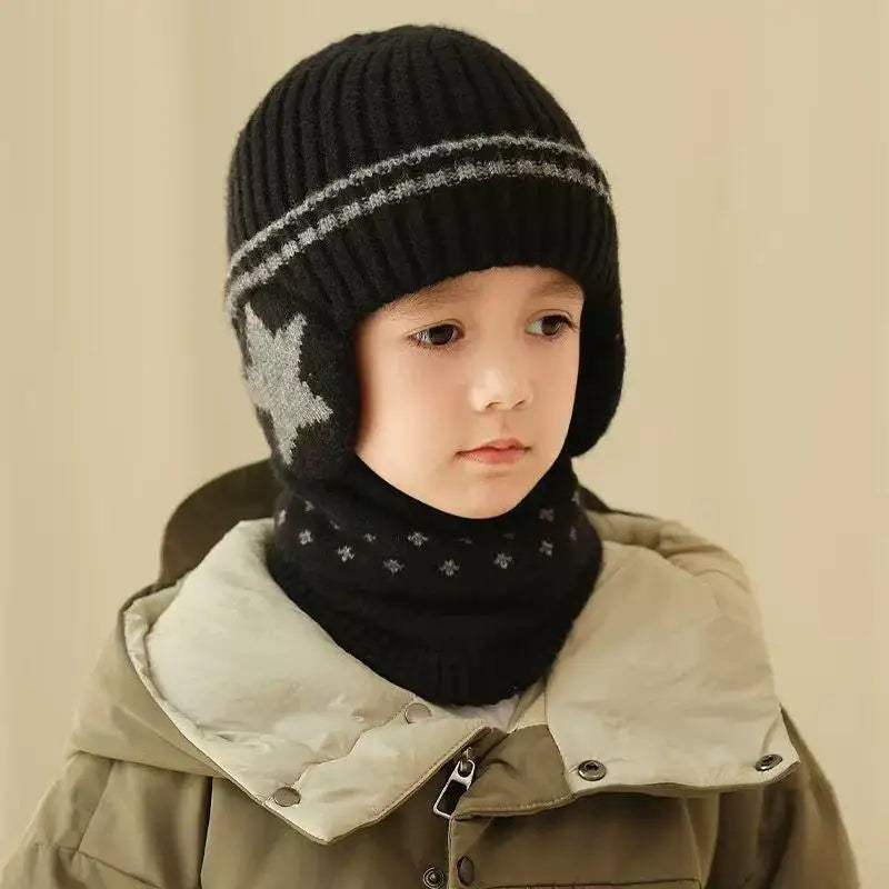 1 Set 1-10Y Children Baby Boy Winter Knit Gloves Hat Scarf 2pcs Suit Outdoor Windproof Fleece Warm Kids Ring Beanie Hat For Boys