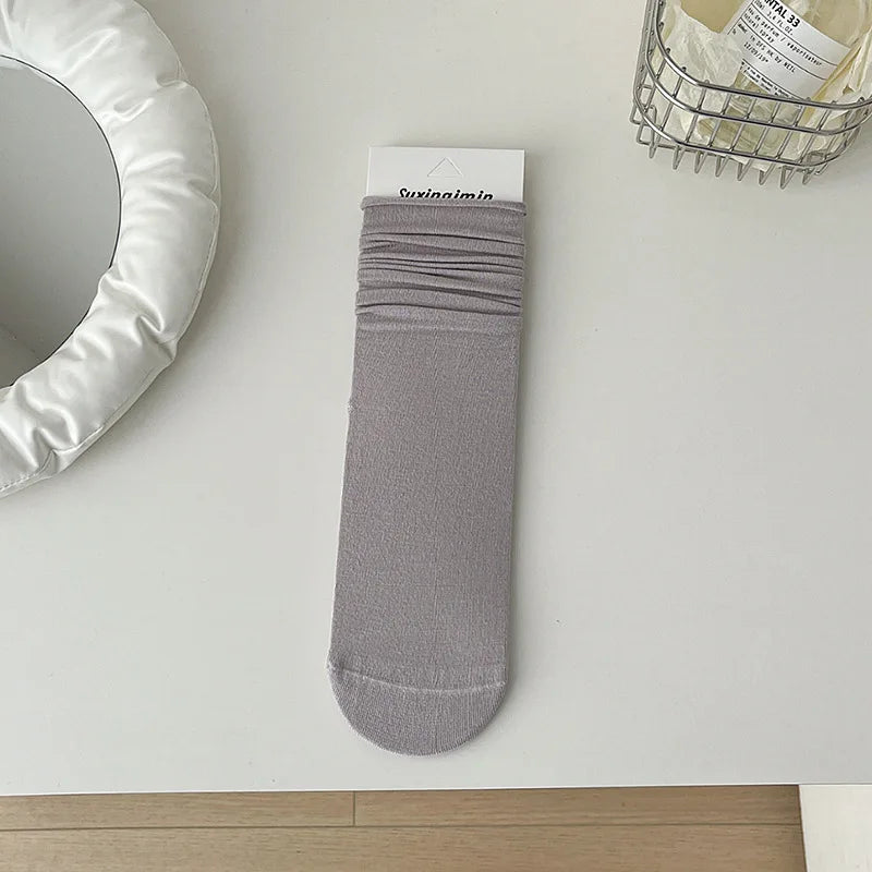 Women Socks Japanese Fashion Cotton Thin Breathable Long Socks Women Korean Style Casual Solid Color Black White Gray Socks Sox