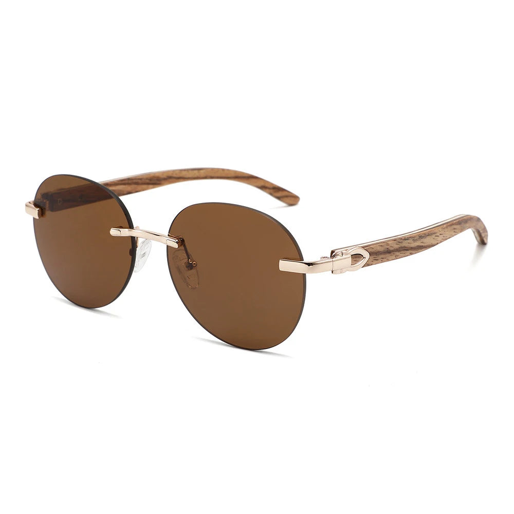 Premium Rimless Sunglasses for Men and Women, Wood Legs, Metal Frame, Fashion Sun Glasses