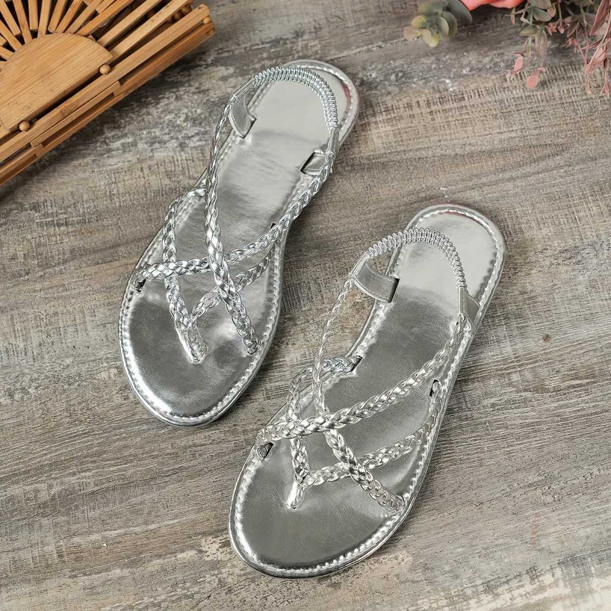 Women Sandals Ladies Square Heels Elegant Summer Slippers Outside Cross Tied Leather Female Slides 2024 Fashion Woman Sandals