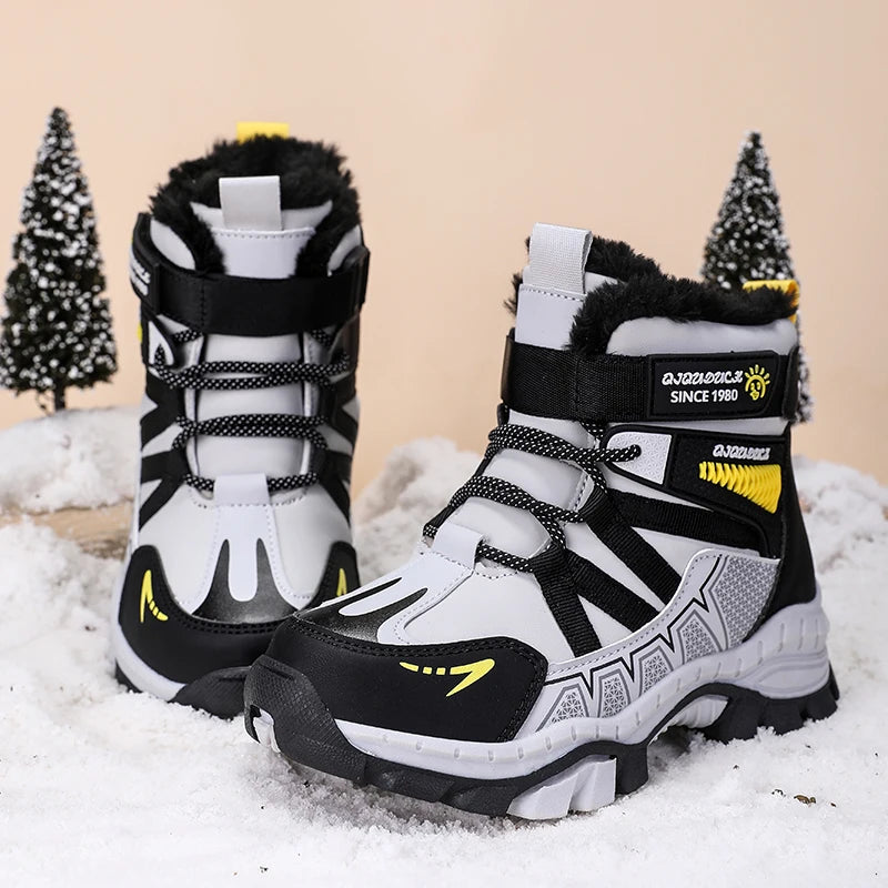 Kids Snow Boots Winter Fashion High Top Warm Plush Comfortable Anti Slip Stable Walking Shoes Boys Outdoor Sneakers Size 30-40