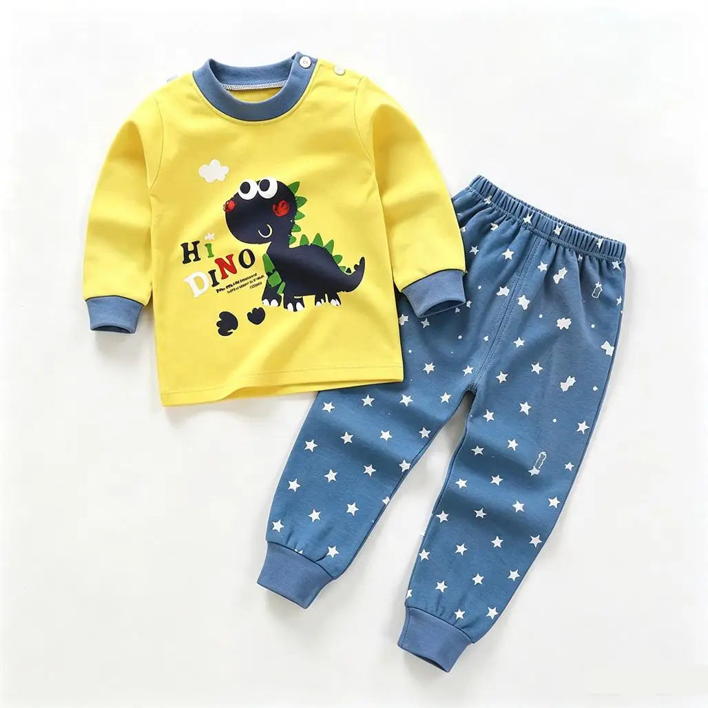 Baby Pajamas Suits Long-sleeved Two Piece Set Spring Autumn Clothing Round Neck Tops Pajamas Pants Toddler Cartoon Outfits