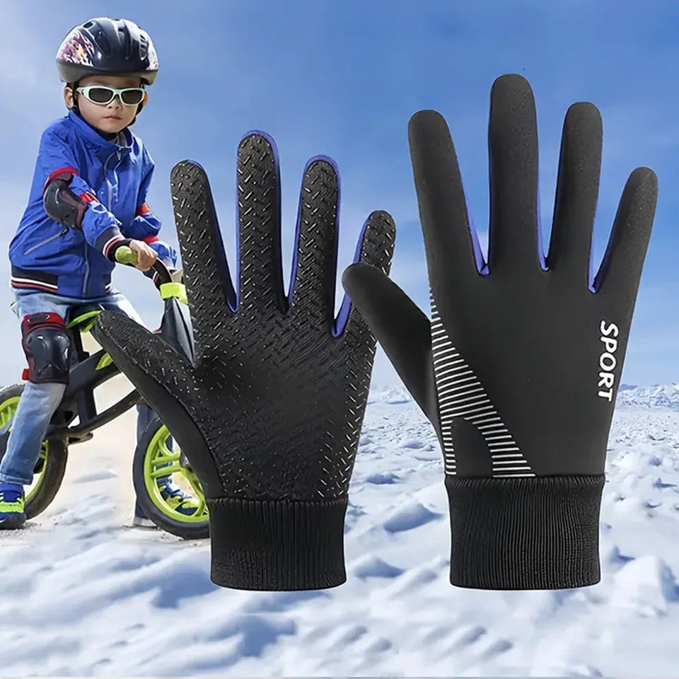 1 Pair Kids Winter Warm Sports Gloves - Cold Weather Water-Resistant Children Mittens Age 5-13 Years Boys Girls
