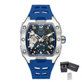 MEGIR Automatic Mechanical Watches for Men 43MM Tonneau Skeleton Dial Man Wristwatch Waterproof Luminous Male Clock Reloj Hombre