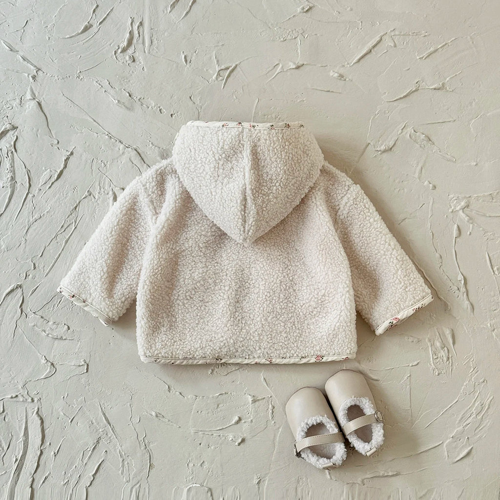 Toddler Baby Girl Jackets Long Sleeve Small Floral Plush Hooded Jacket with Two Pockets Kids Coats Outerwear Children Clothing