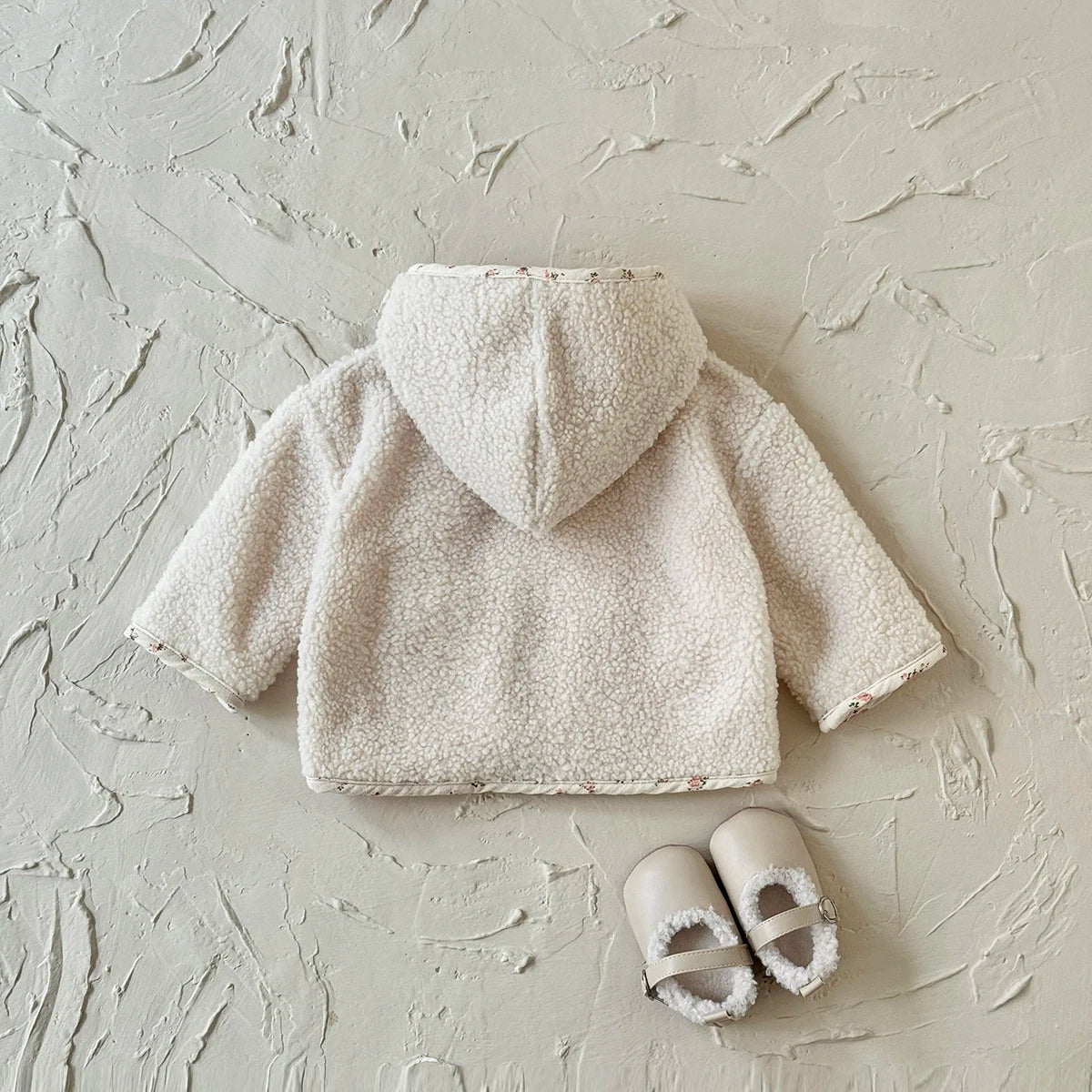 Toddler Baby Girl Jackets Long Sleeve Small Floral Plush Hooded Jacket with Two Pockets Kids Coats Outerwear Children Clothing