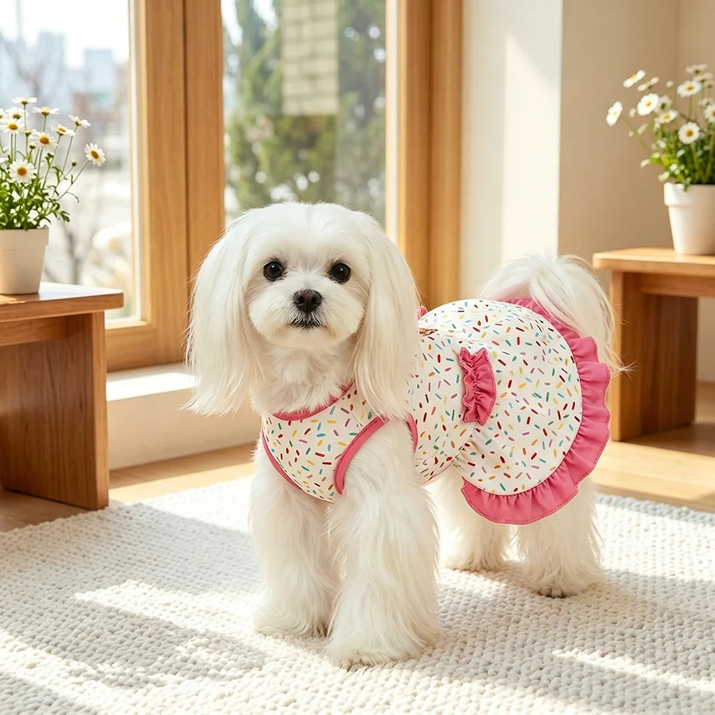 Pet Dog Dress, Colorful Ice Cream & Sprinkles Printed Dog Cat  Puppy Dress, Spring-Summer Thin Pet Clothing, Suitable For Dogs