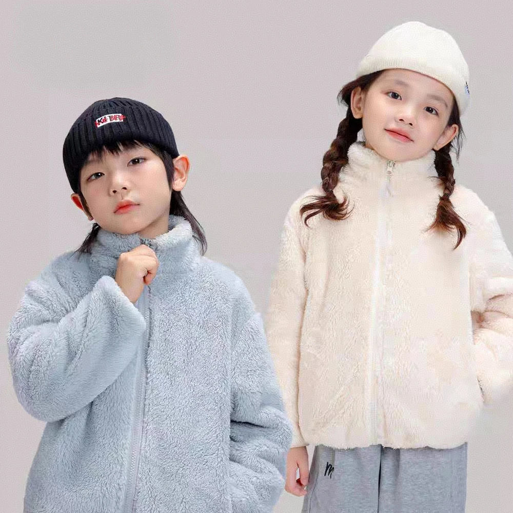 Baby Boys And Girls Plush Coat Solid Color Casual Kids Long Sleeve Outerwear Fall Winter Warm Plush Jacket Children's Clothing