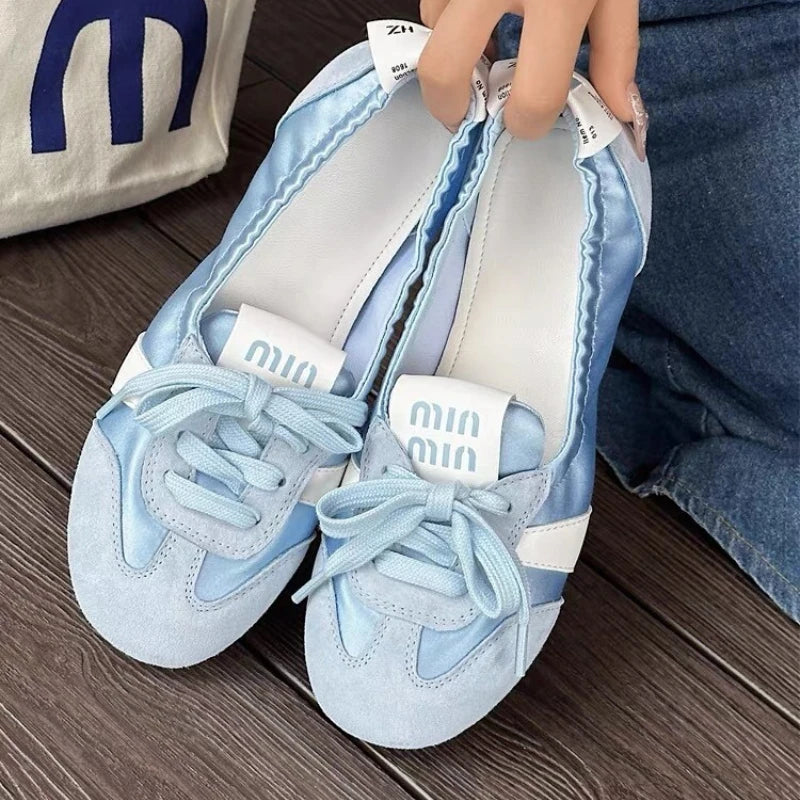 2026 New Women's Casual Sneakers Summer Cozy Shallow Ballet Flats Shoes New Women Lace Up Sport Shoes Zapatos De Mujer