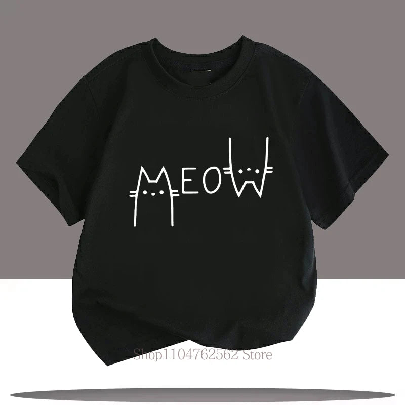 Cute Funny Cat Graphic Print Children T-shirts Summer Cartoon Fashion Casual Tops for Girls Boys O-Neck Short Sleeve T-shirts