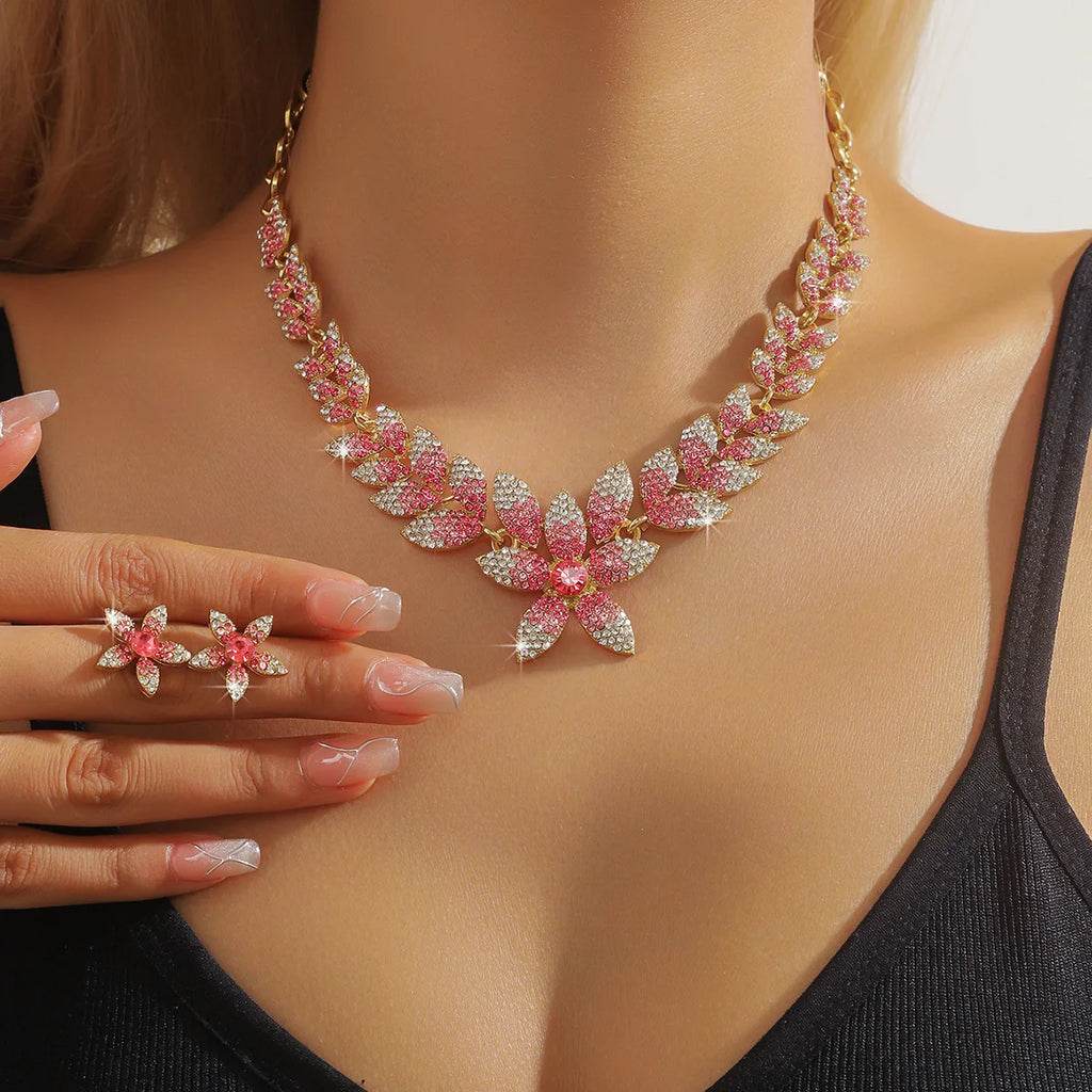 Women's Euro USA Fashion Brides Jewelry Set, Full-Diamond Necklace & Earrings, Elegant Jewelry for Wedding Ceremonies & Party