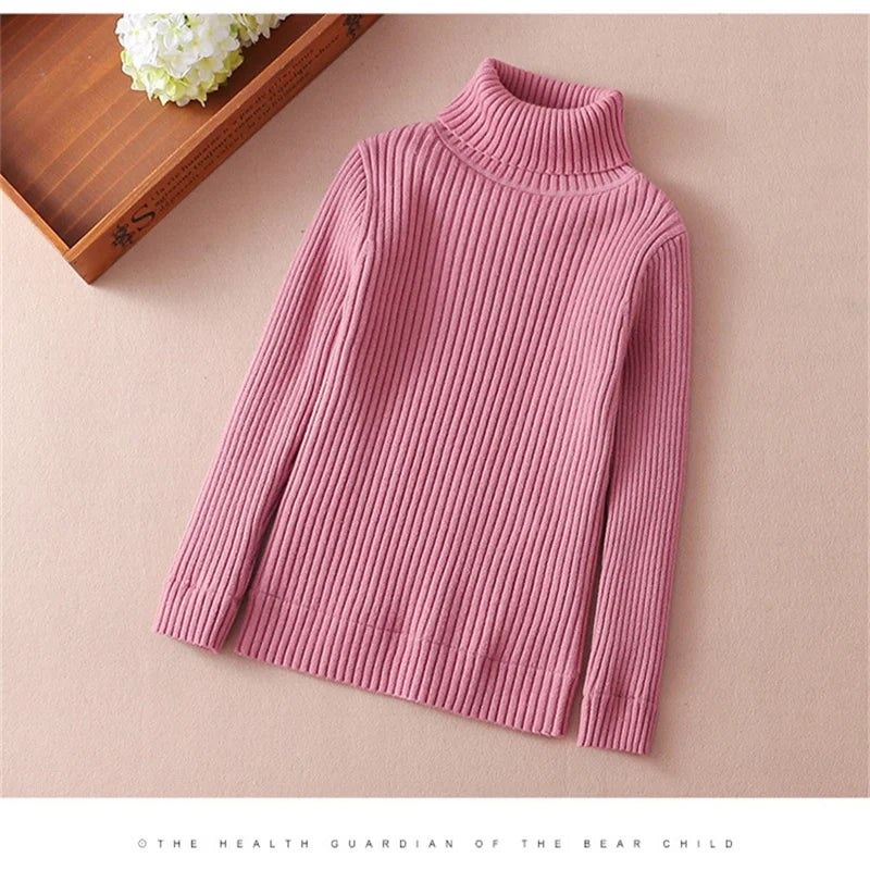 Knitted Bottoming Sweater Autumn Boys Girls Turtleneck Warm Knitwear Kids Casual Pullover Spring Children Clothes 2-12 Years