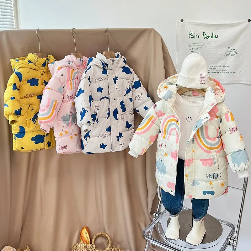 Kids Down Cotton Jacket New Winter Girls Boys Thick Hooded Warm Outerwear For 2-6 Years Children Fashion Coat Padded Clothes