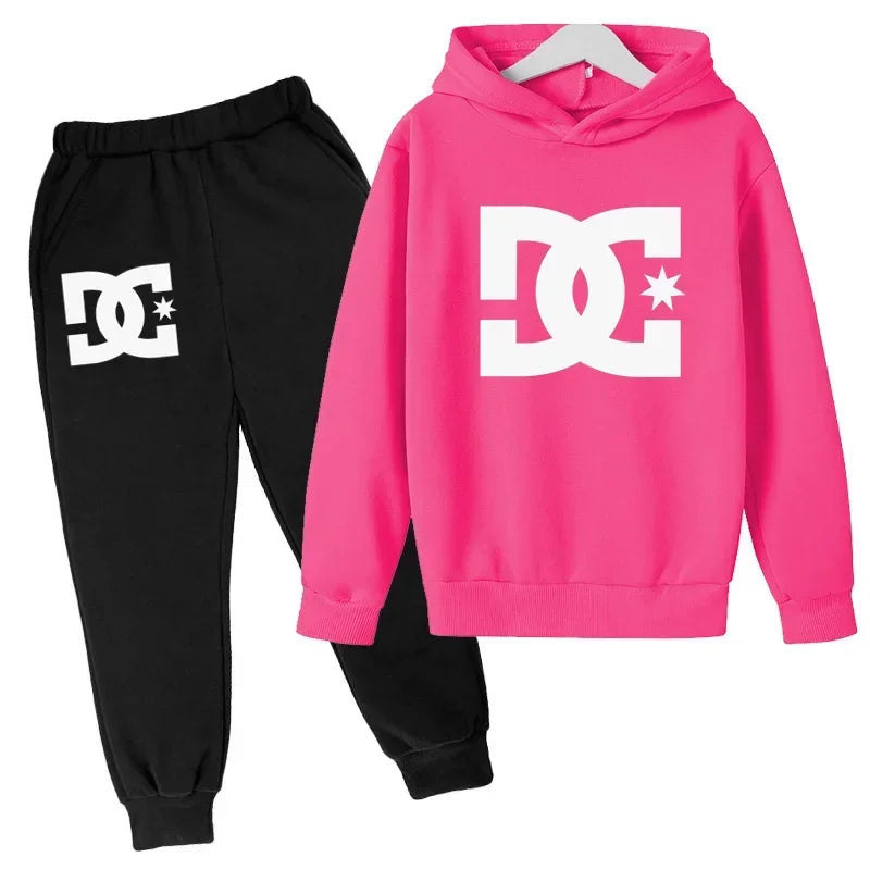 Kids 3-12 Years Top +Pants 2P Clothing Sweatshirt Alphabet Fashion Print Hoodie Boys Coat Sport Casual Girls Clothes Jogging Set