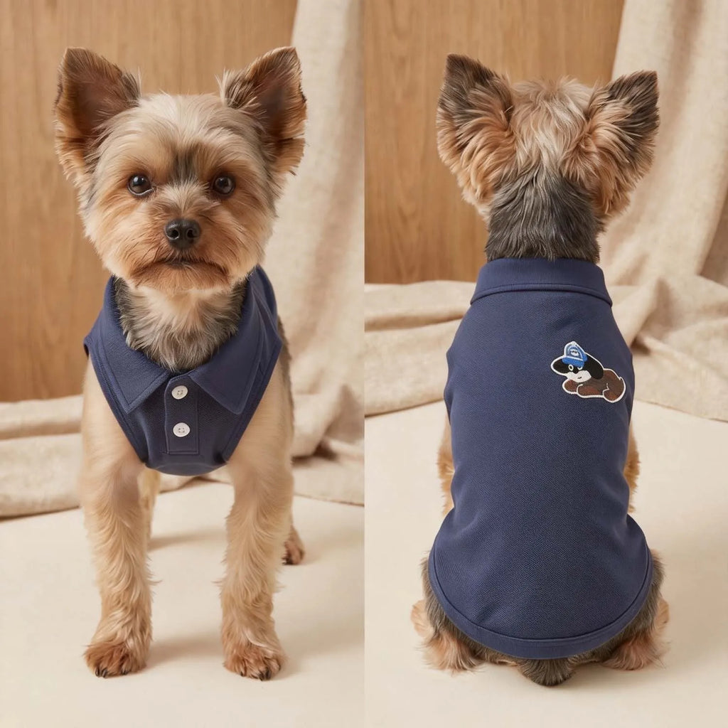 Fashion Embroidered Dog Polo Shirt Breathable Sleeveless Pet Clothing For Small Breeds Outdoor Walking Pet Outfit