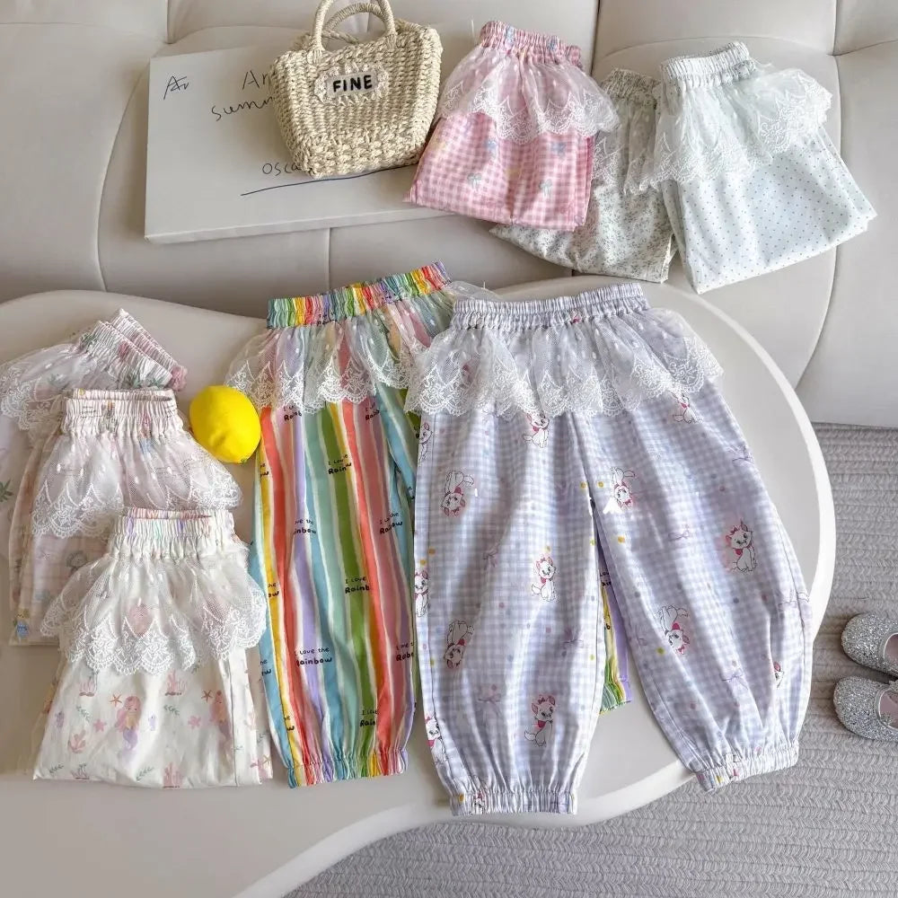 Baby Girls Lace Pants Toddler Kids Cartoon Pant for Children Trousers 2025 Summer Kids Clothing Casual