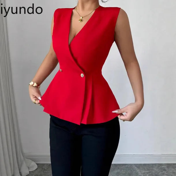 Summer New Women's Solid Color Elegant Blazer Vest - Stylish Western Fashion Lightweight Jacket for Casual/Office/Party