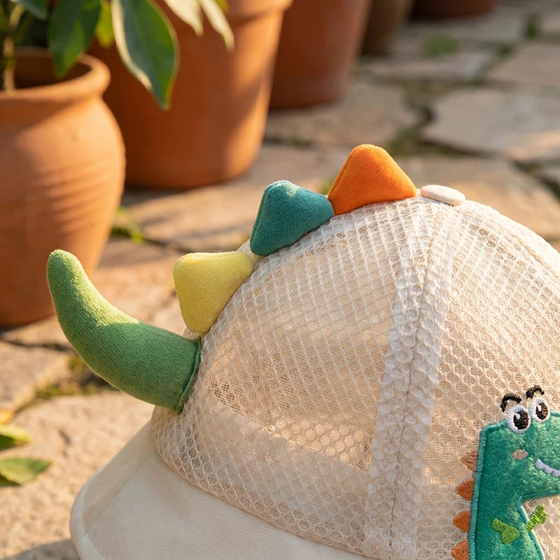Kids Mesh Hat Boys Sun Protection Cap 3D Dinosaur Girls Breathable Bucket Hat for 1-4Y Children Summer Outdoor Play