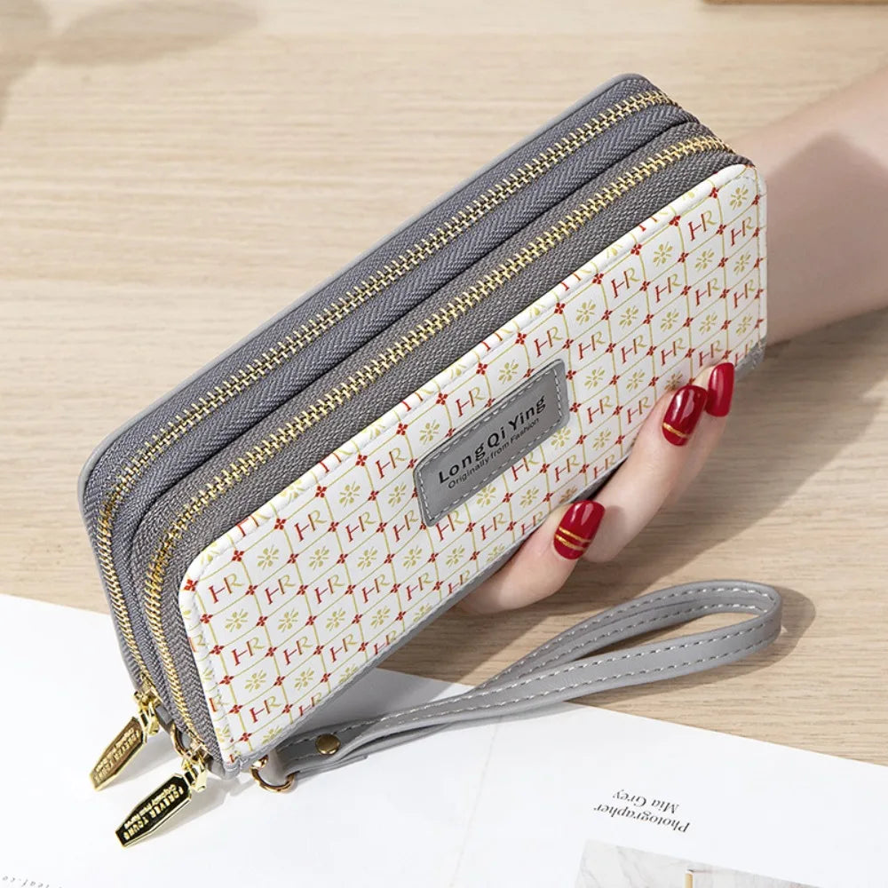 New PU Leather Female Long Wallet Double Layered Multifunctional Money Purses Large Capacity Zipper Purse