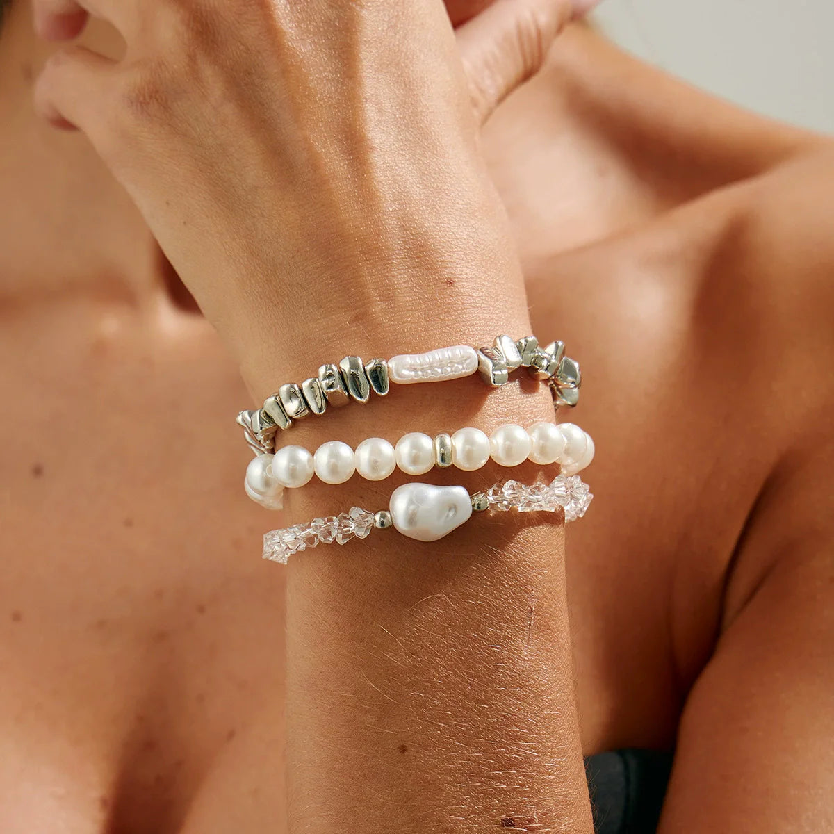 Fashion Bracelets For Women New Vintage Irregular CCB Beads Imitation Pearl Chain Jewelry Valentine's Gift B074
